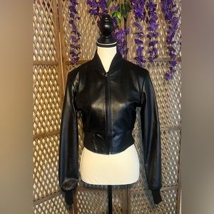 Genuine leather bomer jacket